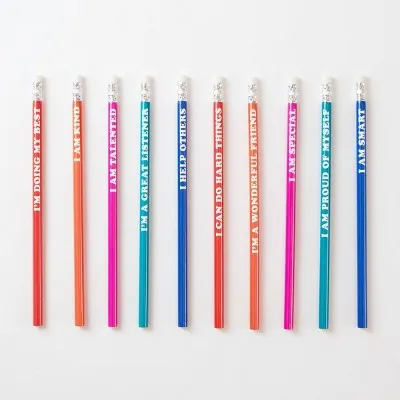 10pk Wood Coloring Pencils Positive Phrases - Bullseye's Playground