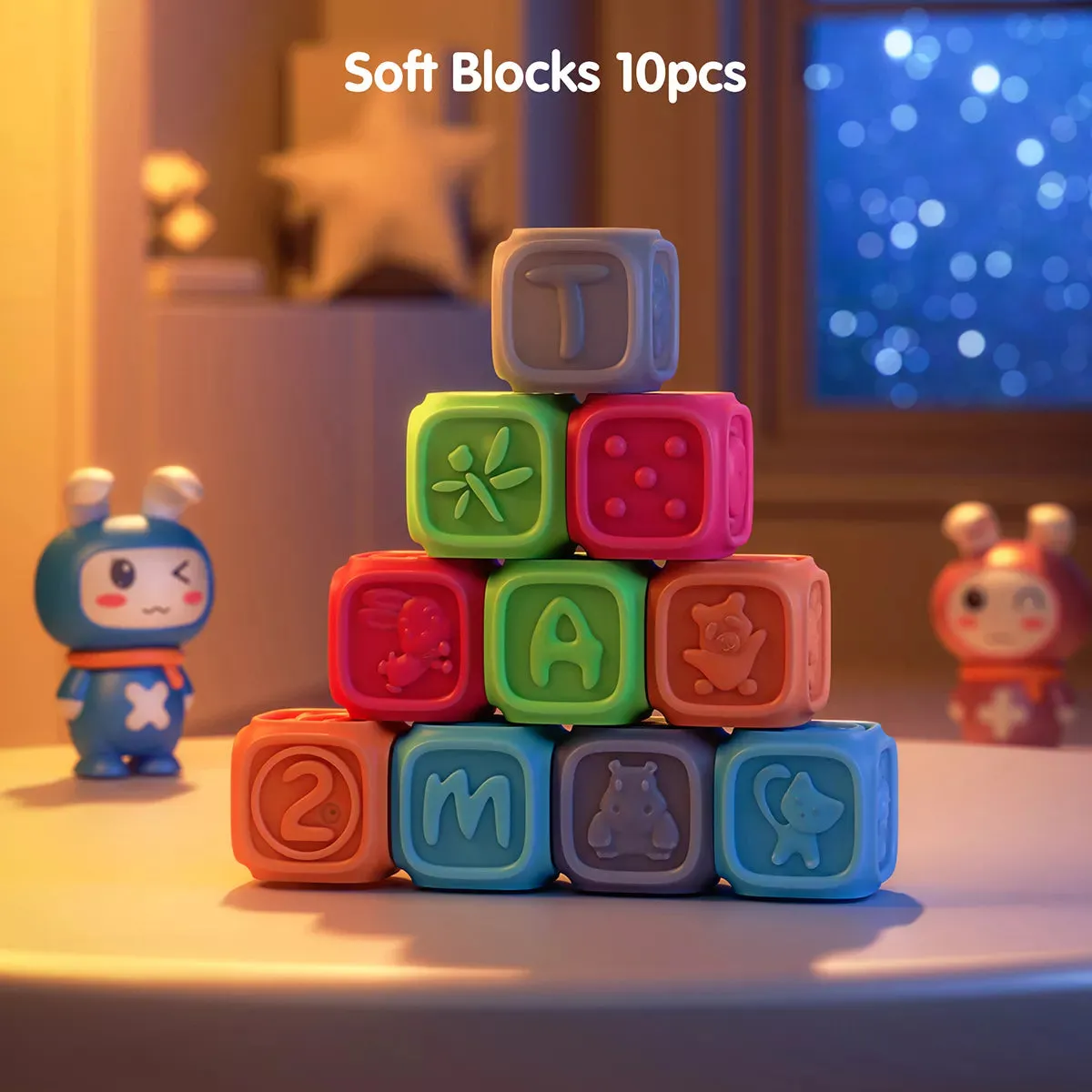 Baby block, soft stacking blocks, educational soft squeeze cube teething chewing sensory toys 10pcs for babies infant 0 Month 