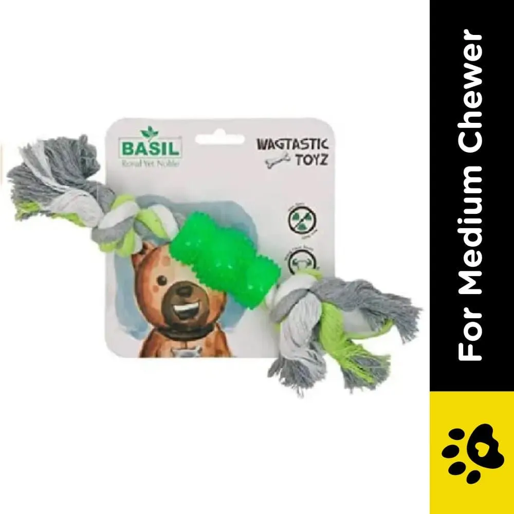 Basil Cotton Rope Rubber Chew Toy with Hard TPR Centre for Dogs