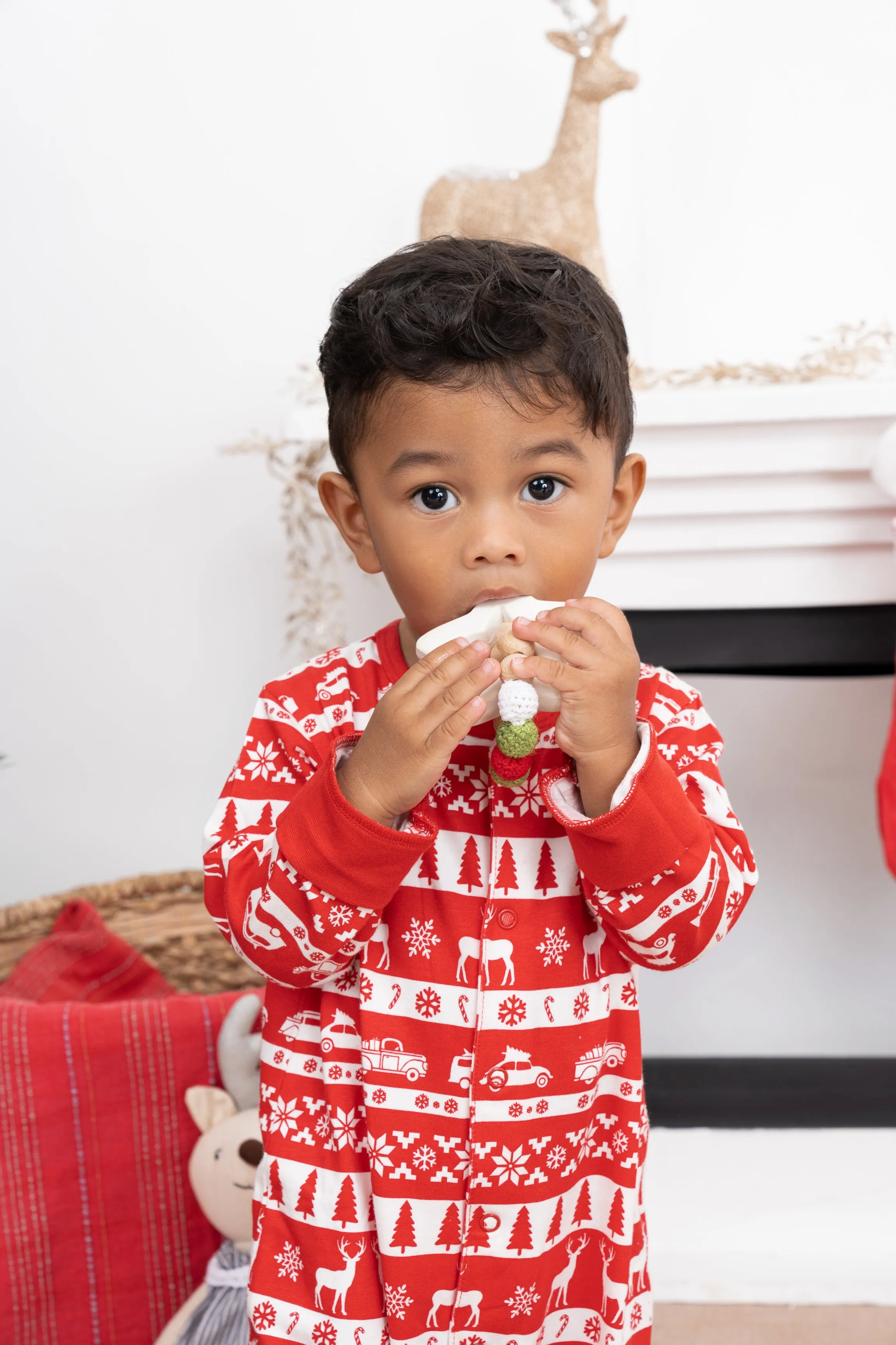 Holiday Star Natural Rubber Teether w/Wooden & Crochet Balls