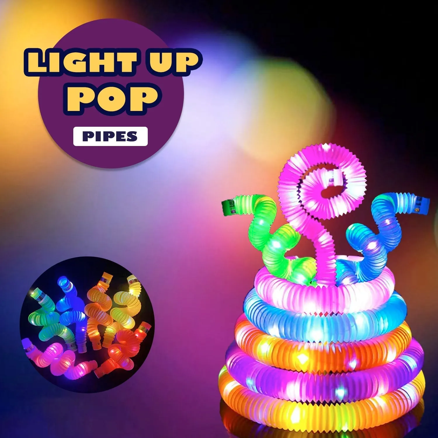 Mini Pop Tubes, Colourful Tubes Sensory Toys Stretch Pipe Toy Fidget Tube Toys Pull Tubes Fidget Toys Sensory Stretch Tubes Fun Tubes for Autism Children Kids Adult Reduce Anxiety (pack of 12)
