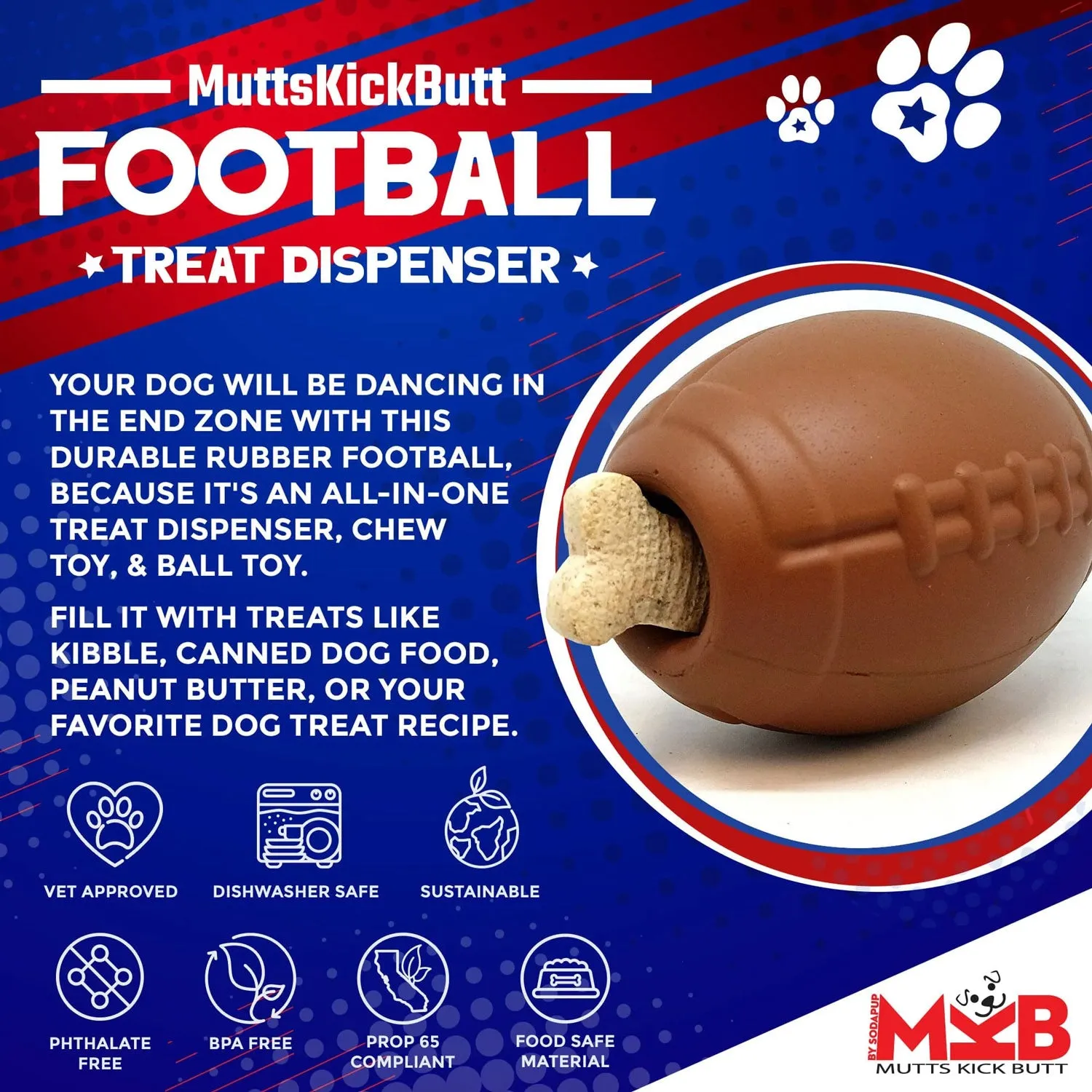 SodaPup MKB Football Rubber Chew
