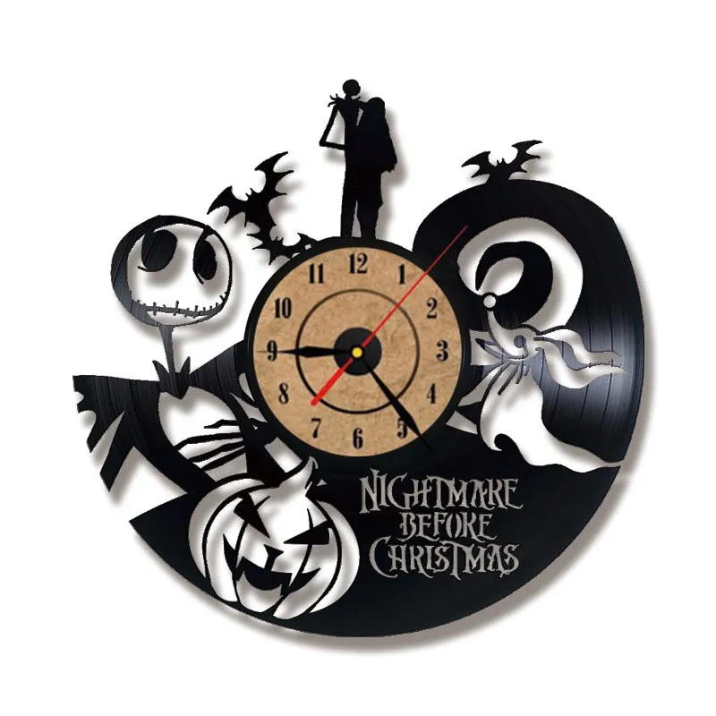 The Nightmare Before Christmas Cartoon CD Record Clock Love Story Vinyl Record Wall Clock Classic Home Decor LED Clock