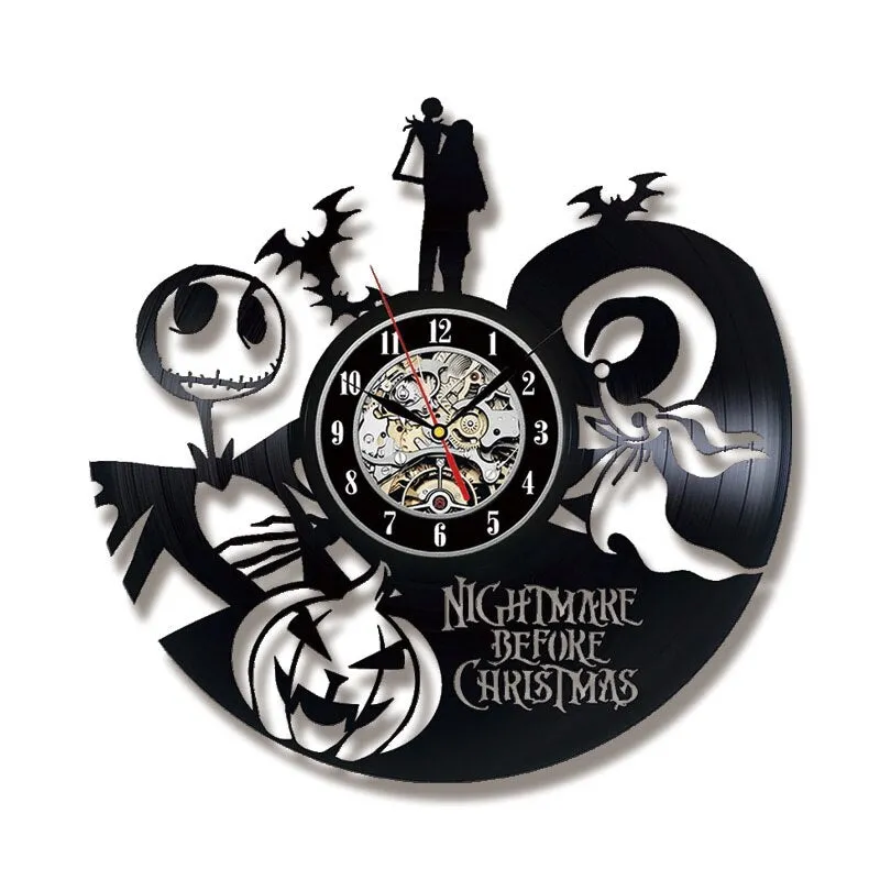 The Nightmare Before Christmas Cartoon CD Record Clock Love Story Vinyl Record Wall Clock Classic Home Decor LED Clock
