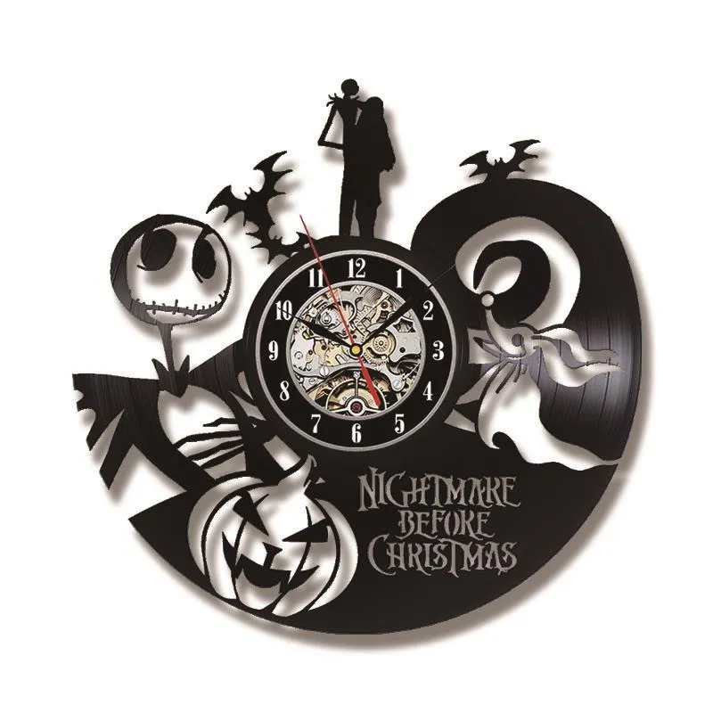 The Nightmare Before Christmas Cartoon CD Record Clock Love Story Vinyl Record Wall Clock Classic Home Decor LED Clock