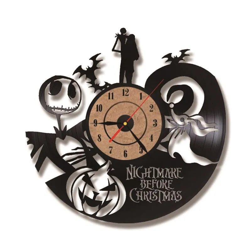 The Nightmare Before Christmas Cartoon CD Record Clock Love Story Vinyl Record Wall Clock Classic Home Decor LED Clock