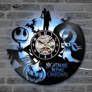 The Nightmare Before Christmas Cartoon CD Record Clock Love Story Vinyl Record Wall Clock Classic Home Decor LED Clock